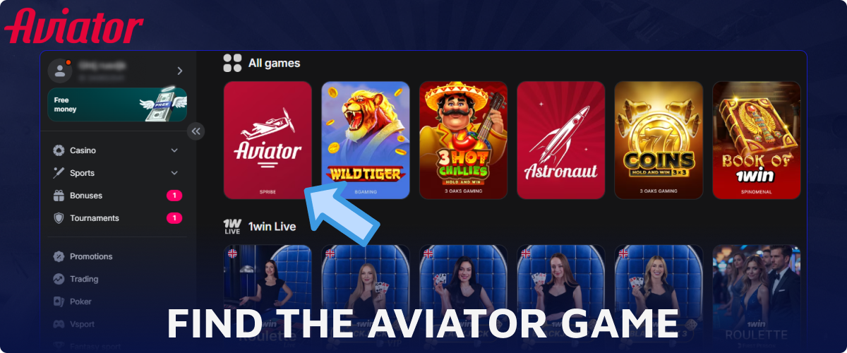 Find the Aviator game on the casino website